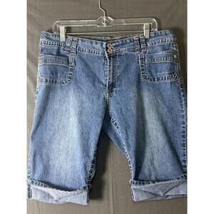 Angels Women's Size 14 Cuffed Denim Capris Y2K Style Embroidered Back Pockets